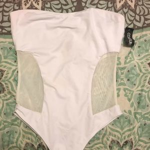 Sheer sides white one piece